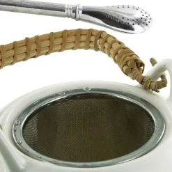 Jiangxi lergods tekanna 1 liter + sugrör i rostfritt stål med filter