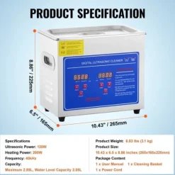 JPS-20A Ultrasoundrengörare 3L, digital display, rostfritt stål, för smycken och ultraljudsrengöring.