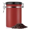 Kaffebehållare Stor Lufttät Rostfritt Stål Svart Köksförvaringsbehållare (Röd 1,8L)