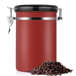Kaffebehållare Stor Lufttät Rostfritt Stål Svart Köksförvaringsbehållare (Röd 1,8L)