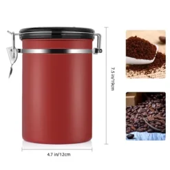 Kaffebehållare Stor Lufttät Rostfritt Stål Svart Köksförvaringsbehållare (Röd 1,8L)