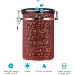 Kaffebehållare Stor Lufttät Rostfritt Stål Svart Köksförvaringsbehållare (Röd 1,8L)