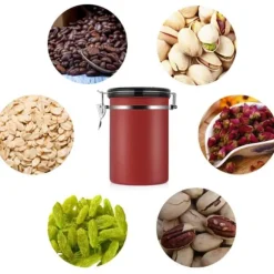 Kaffebehållare Stor Lufttät Rostfritt Stål Svart Köksförvaringsbehållare (Röd 1,8L)