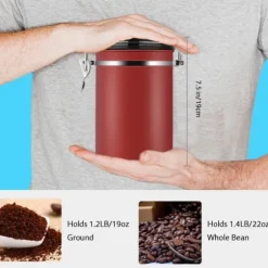 Kaffebehållare Stor Lufttät Rostfritt Stål Svart Köksförvaringsbehållare (Röd 1,8L)