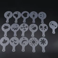 Kaffeschabloner i plast - 16 st, Latte Cappuccino dekorationsverktyg