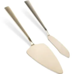 Kakspade och kniv i guldfärgat stål, 2 st.