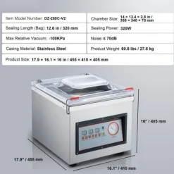 Kammartätare, 320 W, vakuumförpackning för våtfoder, kött och marinader, kompakt 12,6