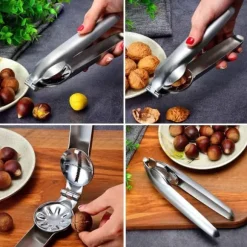 Kastanjetång, nötknäpparmetall, kastanjetång, rostfritt stål, hasselnötsöppnare, kastanjskärare, valnötstångsöppnare