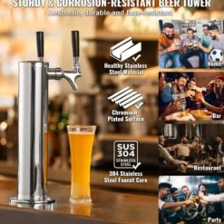 Kegerator Tornkit, Dubbelkran Ölkranstorn, 17,5x11,5x43,5 cm, Rostfritt Stål