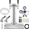 Kegerator Tornkit, Dubbelkranar Ölförvandlingskit, Rostfritt Stål Öltappstorn med Dubbeltryckmätare W21.8 Regulator & S-System Fat