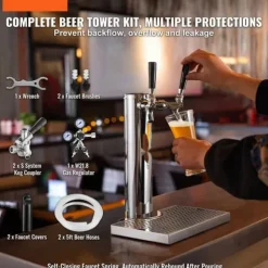 Kegerator Tornkit, Dubbelkranar Ölförvandlingskit, Rostfritt Stål Öltappstorn med Dubbeltryckmätare W21.8 Regulator & S-System Fat
