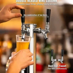 Kegerator Tornkit, Dubbelkranar Ölförvandlingskit, Rostfritt Stål Öltappstorn med Dubbeltryckmätare W21.8 Regulator & S-System Fat
