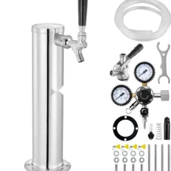 Kegerator Tower Kit, Enkelt Tap Beer Konverteringskit, Rostfritt Stål Keg Beer Tower Dispenser med Dual Gauge W21.8 Regulator & S-System Keg