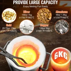 6kg propan metallsmältugn med kompletta tillbehör, stor kapacitet, rostfritt stålkonstruktion och genomtänkt design