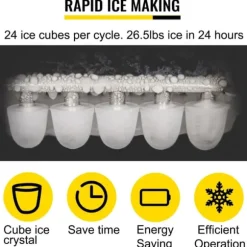 12kg/24 timmar effektiv bärbar elektrisk ismaskin, justerbar isbitsstorlek, säker förvaring, enkel användning