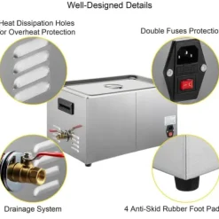 28/40KHz dubbelfrekvens ultraljudsrengörare med 6L tank, justerbar uppvärmning/arbetstid, 3 rengöringslägen, genomtänkt design