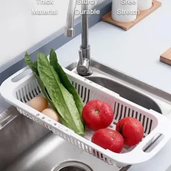 Kök Utdragbar Avloppskorg Plast Diskbänk Filterkorg Frukt Grönsakskorg
