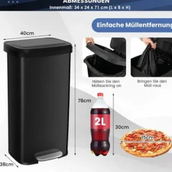 Köksavfallspåse, 68L, 40x38x78 cm, Svart