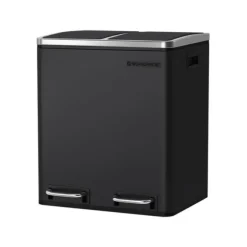 Köksavfallstunna, 2 x 15 L stålavfallstunna, trappstegstunna med innerhinkar och handtag, mjuk stängning, lukttätning, svart LTB30BK