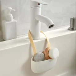 Köksavloppsställ Hängande korg med avloppshål Stor kapacitet Mjuk flexibel diskbänk avloppskorg Hängpåse Gul och vit