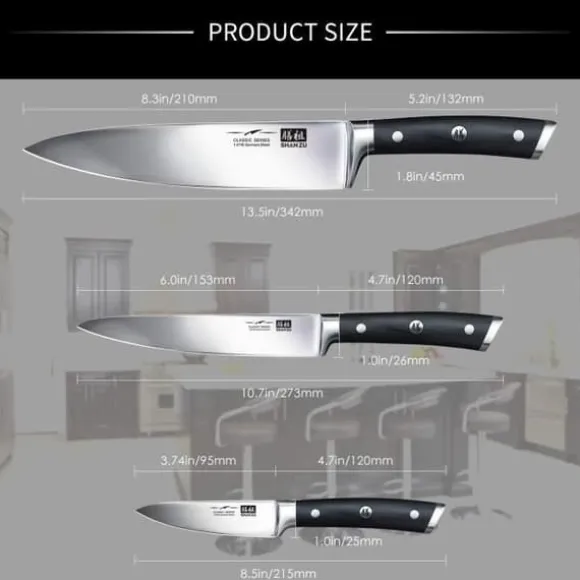 Köksknivset - SHAN ZU - Set med 3 kockknivar 200 mm kökskniv 153 mm skalkniv 95 mm