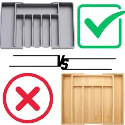 Kökslådorganisatör för bestick, utdragbar köksinsats, grå