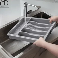 Kökslådorganisatör för bestick, utdragbar köksinsats, grå