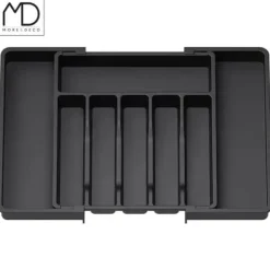 Kökslådorganisatör för bestick, utdragbar köksinsats, svart