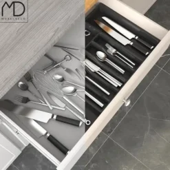 Kökslådorganisatör för bestick, utdragbar köksinsats, svart