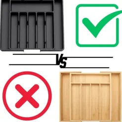 Kökslådorganisatör för bestick, utdragbar köksinsats, svart