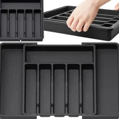 Kökslådorganisatör för bestick, utdragbar köksinsats, svart