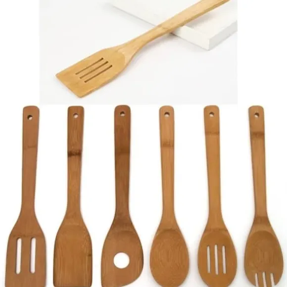 Köksredskap - Bambus - Set med 6 delar - Skedar och spatlar - Ekologisk - Hållbar