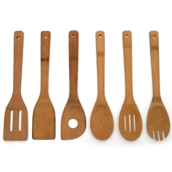 Köksredskap - Bambus - Set med 6 delar - Skedar och spatlar - Ekologisk - Hållbar