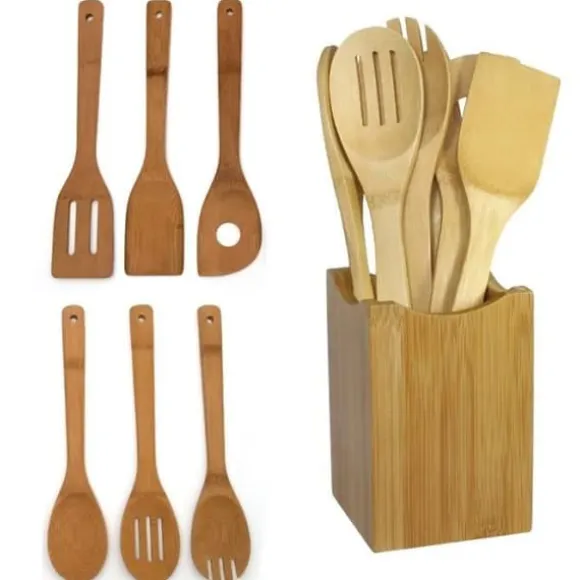 Köksredskap - Bambus - Set med 6 delar - Skedar och spatlar - Ekologisk - Hållbar