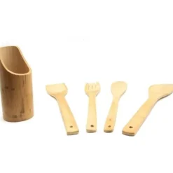 Köksredskap - Set med 4 i trä - Ställ i bambu - Miljövänlig - Hygienisk - Praktisk