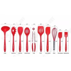 Köksredskap - TD® - Set med 10 delar - Röd silikon - Giftfri - Rostfritt stål