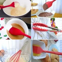 Köksredskap - TD® - Set med 10 delar - Röd silikon - Giftfri - Rostfritt stål