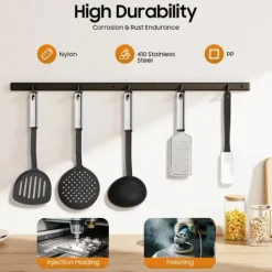Köksredskapssats - 40 delar - Nylon & rostfritt stål - Värmebeständig - Skonsam mot non-stick - Hängbar design - Svart