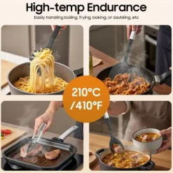 Köksredskapssats - 40 delar - Nylon & rostfritt stål - Värmebeständig - Skonsam mot non-stick - Hängbar design - Svart