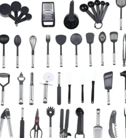 Köksredskapsset, 40 delar, hållbar nylon och rostfritt stål,svart