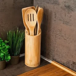 Köksredskapsset - Relaxdays - 6 delar - Ställning i bambu - 30 cm - Ljust brunt