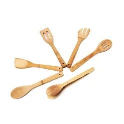 Köksredskapsset - Relaxdays - 6 delar - Ställning i bambu - 30 cm - Ljust brunt