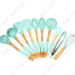Köksredskapsset - TD® - Silikon - 10 verktyg - Trähandtag - Högtemperaturbeständighet