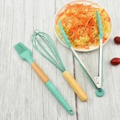 Köksredskapsset - TD® - Silikon - 10 verktyg - Trähandtag - Högtemperaturbeständighet