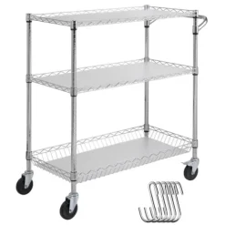 Köksredskapsvagn, 3 våningar, 661 LBS kapacitet, stålservicevagn, metallförvaring med 6 krokar för inomhus/outdoor.