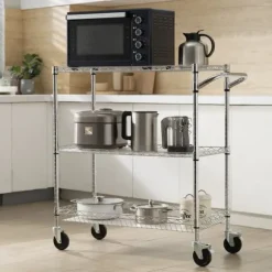 Köksredskapsvagn, 3 våningar, 661 LBS kapacitet, stålservicevagn, metallförvaring med 6 krokar för inomhus/outdoor.