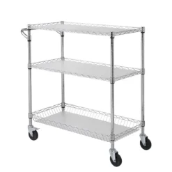 Köksredskapsvagn, 3 våningar, 661 LBS kapacitet, stålservicevagn, metallförvaring med 6 krokar för inomhus/outdoor.