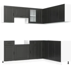 Köksskåpsset Porto 11 delar svart konstruerat trä