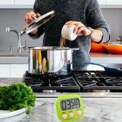 kökstimer - digital kökstimer - nedräkning stoppur med magnethållare hål - grön - 3 st