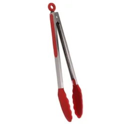 Kökstång Silikon Rostfritt stål Värmebeständig Anti-halk Matserveringstång för bakning Matlagning Röd 35cm / 13,8in